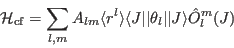 \begin{displaymath}
\mathcal{H}_{\mathrm{cf}} = \sum_{l,m} A_{lm} \langle r^l \r...
...gle J \vert\vert \theta_l \vert\vert J \rangle \hat{O}_l^m (J)
\end{displaymath}