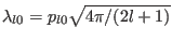 $\lambda_{l0} = p_{l0} \sqrt{4\pi / (2l+1)}$