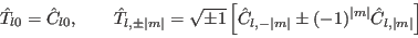 \begin{displaymath}
\hat{T}_{l0} = \hat{C}_{l0}, \qquad \hat{T}_{l,\pm\vert m\v...
...vert} \pm (-1)^{\vert m\vert} \hat{C}_{l,\vert m\vert} \right]
\end{displaymath}