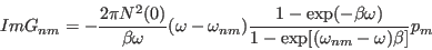 \begin{displaymath}
Im G_{nm}=-{2\pi N^2(0)\over \beta \omega}(\omega -\omega_{n...
...\exp(-\beta
\omega)\over
1-\exp[(\omega_{nm}-\omega)\beta]}p_m
\end{displaymath}