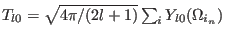 $T_{l0}=\sqrt{4\pi/(2l+1)}\sum_iY_{l0}(\Omega_{i_n})$